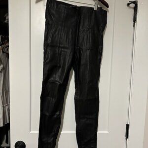 Zara Trafaluc Women Pants Skinny Black Leather w/ concealed side & ankle zippers